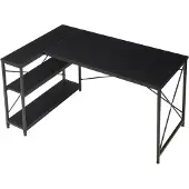 En.casa Schreibtisch 'Raundsvalt' mit 1 Regal L-förmig 137x88x75 cm Schwarz