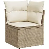 vidaXL 10-tlg. Garten-Sofagarnitur mit Kissen Beige Poly Rattan