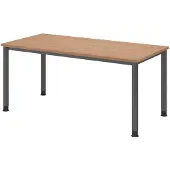 Froschkönig24 Schreibtisch H-Serie | 4-Fuß-Gestell | höheneinstellbar | extrem stabil, Größe Tischplatte:160 x 80 cm, Farbe Tischplatte:Nussbaum, Farbe Gestell:Graphit
