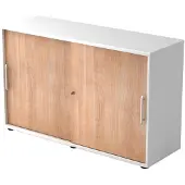 Hjh OFFICE PRO BETA 1752S - 2 OH Weiß/Nussbaum Schiebetürenschrank Relinggriff Kunststoff