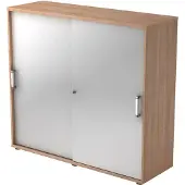 Hjh OFFICE PRO BETA 1753S - Nussbaum/Silber 3 OH Schiebetürenschrank Chromgriff Metall