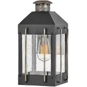 HINKLEY Wandleuchte Fitzgerald E27 40W IP44 Aluminium Messing schwarz strukturiert, Glas klar B:19cm H:34.4cm dimmbar