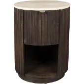 Dutchbone Marlow Beistelltisch/ Nachttisch Rund 45 cm Travertin/ Holz