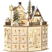 Dopwii Adventskalender Adventskalenderbox Weihnachtsdekoration, LED-Lichter, 24 Schubladen, Natur
