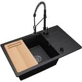 Brado Granitspüle ZIRCON 8010 Einbeckenspüle mit Schneidebrett, Siphon, Küchenarmatur und Spülmittelspender