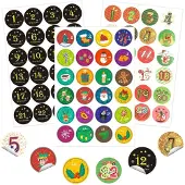 Sonstiges 3 x 24 Adventskalender Zahlen Aufkleber, rund 45 mm, weihnachtliche Motive
