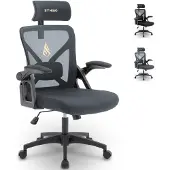 Symino Bürostuhl ergonomisch Kopfstütze Lordosenstütze Wippfunkt Dunkelgrau