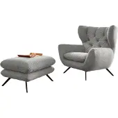 KAWOLA Sessel CHARME Hochlehnsessel Cord hellgrau mit Hockerbank
