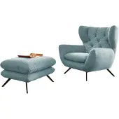 KAWOLA Sessel CHARME Hochlehnsessel Cord hellblau mit Hockerbank