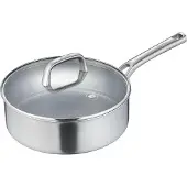 Berndes Schmorpfanne mit Deckel, 3-Schicht-Material, Stiel, Pfanne mit praktischer Aufhängeöse am Stiel für eine platzsparende Aufbewahrung, 1 Stück