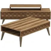 Skye Decor , City - Walnut, Walnut, Wohnzimmermöbel-Set, Nussbaum, 100 % MELAMINBESCHICHTETE SPANPLATTEN, 140 x 41,8 x 48,8 cm
