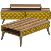 Skye Decor , City - Walnut, Yellow, Wohnzimmermöbel-Set, Nussbaum, 100 % MELAMINBESCHICHTETE SPANPLATTEN, 140 x 41,8 x 48,8 cm