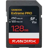 SanDisk 128 GB SDXC-Karte Extreme PRO UHS-I V30 U3 R250MB/s / W120MB/s 4K UHD