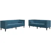 vidaXL 2-tlg. Chesterfield-Sofa-Set mit Nackenrollen Blau Samt