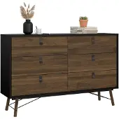 Dmora Kommode Aurore, Wohnzimmerbuffet, Wohnzimmer-Sideboard, Moderne Küchen-Speisekammer, 150x40 h95 cm, Schwarz und Walnuss