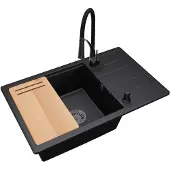 Brado Granitspüle ZIRCON 8010 Einbeckenspüle mit Schneidebrett, Siphon, Küchenarmatur und Spülmittelspender