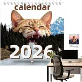 Famanu Büroagenda 2026 - Katzenkalender - Vertikale Monatsansicht - 20x20cm