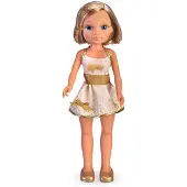 Nancy Exklusives Gold, Blonde Puppe, kurzes Haar, glänzende Dochte, weißes Kleid