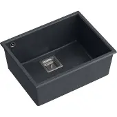 Quadron Spülbecken 1-Becken Spüle | Größe: 55 x 42 x 22,5 cm | DAVID 50 | Küchenspüle Granitspüle aus GraniteQ mit Siphon | Schwarz Diamant & Stahl