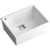 Quadron Spülbecken 1-Becken Spüle | Größe: 55 x 42 x 22,5 cm | DAVID 50 | Küchenspüle Granitspüle aus GraniteQ mit Siphon | Weiß & Stahl
