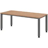 Froschkönig24 Schreibtisch Q-Serie | 4-Fuß-Gestell | höheneinstellbar | extrem stabil, Größe Tischplatte:180 x 80 cm, Farbe Tischplatte:Nussbaum, Farbe Gestell:Graphit