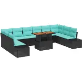 vidaXL Garten-Sofa-Set 11 stk. Schwarz Poly Rattan