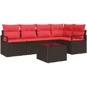 vidaXL Gartensofa-set 6 stk. Braun und Rot Poly-Rattan