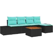 vidaXL Gartensofa-set 6 stk. Schwarz und Türkis Poly-Rattan