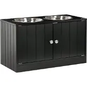 PawHut Futterstation MDF Edelstahl Schwarz 60L x 30B x 35,5H cm