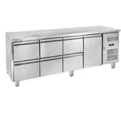 GastroHero Kühltisch Edelstahl GN 1/1 1 Tür 6 Schubladen Umluftkühlung -2 °C bis +8 °C 230 V Profi Gastronomie Kühltisch 2230x700x850 mm
