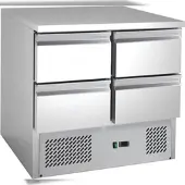 GastroHero Kühltisch Mini Edelstahl GN 1/1 4 Schubladen statische Kühlung +2 °C bis +8 °C 230 V Profi Gastronomie ECO 0/4 900x700x877 mm