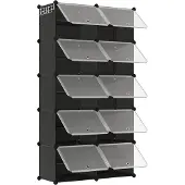 Songmics Schuhregal LPC035B01, aus Kunststoff, 8 Fächer für 32 Paar, 83 x 125 x 32cm, schwarz