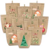 OEM Adventskalender zum Befüllen – 24 Kraftpapierbeutel mit Aquarellmuster – Zum Selbstbefüllen – 24 Stück