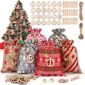 Dripio DIY-Adventskalender zum Befüllen, 24 Stoffbeutel mit Holzklemmen
