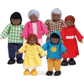 Hape Puppenfamilie – Dunkle Hautfarbe, 6-teiliges Puppenhaus-Zubehör mit Figuren