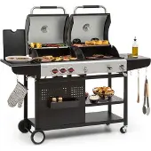 Klarstein Hot & Hot Kombigrill - 2in1-System: Gas-/Kohlegrill, 3 Edelstahlbrenner, Leistung: 8,5 kW, InstantReady Concept, für Gasflaschen bis 11 kg, Piezo-Zündung, pechschwarz