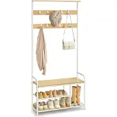 Songmics Garderobenständer mit 9 Haken 30 x 85 x 180,5 cm eichenfarben-weiß B34HSR409W09