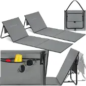 TecTake 2Er Set Strandmatte Mina Stufenlos Verstellbare Rückenlehne Klappbar Mit Tragegurt 157 x 52 50 x 1 70 cm Grau Blau