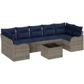 vidaXL Sofa Set 8 stk. 7-Sitzanzahl Grau Poly-Rattan