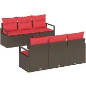 vidaXL Gartensofa-set 7 stk. 6-Sitzanzahl Beige und Rot Poly-Rattan