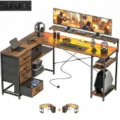 HOMCOM Gaming Tisch L-förmiger Schreibtisch mit Stromanschluss, LED-Beleuchtung