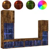 vidaXL 4-tlg. Wohnwand mit LED-Beleuchtung Räuchereiche Holzwerkstoff