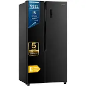 HEISSNER HSBS-HM532NFGBKE++, Freistehend, Amerikanische Tür, Schwarz, 2 Tür(en), Berührung, LED