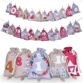 OEM Adventskalender-Tüten - 24 Jutebeutel zum Aufhängen - Countdown-Dekoration - Pfirsichrosa
