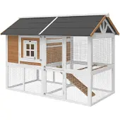 PawHut Hühnerstall Hühnerhaus mit Auslauf Nistkasten für 4 Hühner aus Holz