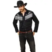 Buttinette Cowboy-Hemd mit Fransen, schwarz/weiß