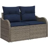 vidaXL Garten-Sofa mit Kissen 121 x 62 x 69 cm Poly-Rattan
