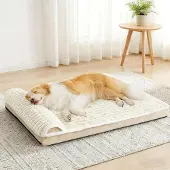 Sonstiges Orthopädisches Hundebett mit Kissen 122x76cm Beige 9cm dick