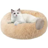 Sonstiges Rundes Haustierbett 50cm Aprikose Donut-Design Plüsch waschbar rutschfest