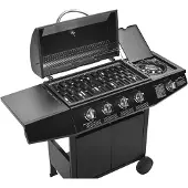 TAINO BBQ Gasgrill BASIC 4+1 Grillwagen 4 Edelstahl-Brenner + Seitenkocher Schwarz mit Deckel und Ablage